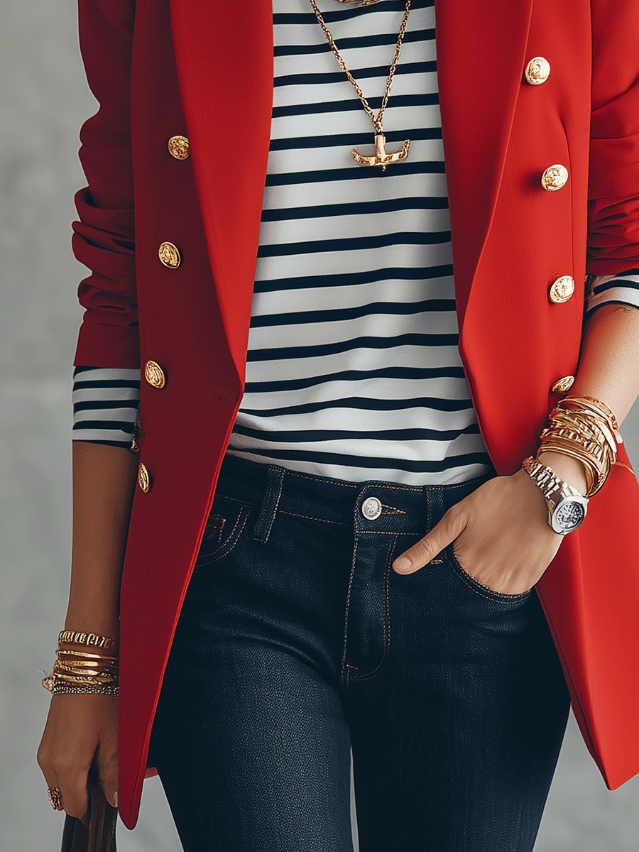 Women's Double-Breasted Gold Button Detail Blazer