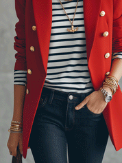 Women's Double-Breasted Gold Button Detail Blazer