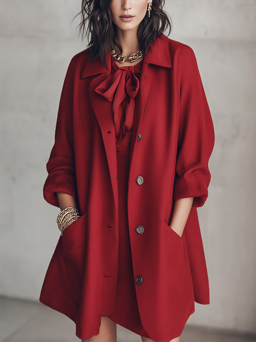 Sophisticated Crimson Collar Longline Coat