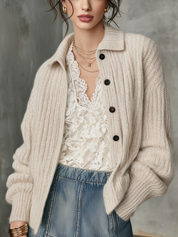 Oatmeal Soft Knit Button-Up Cardigan