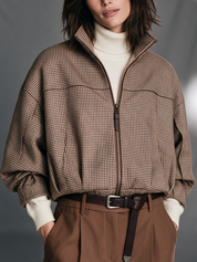 Heritage Brown Houndstooth Zip Jacket