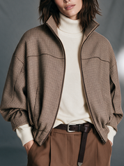 Heritage Brown Houndstooth Zip Jacket