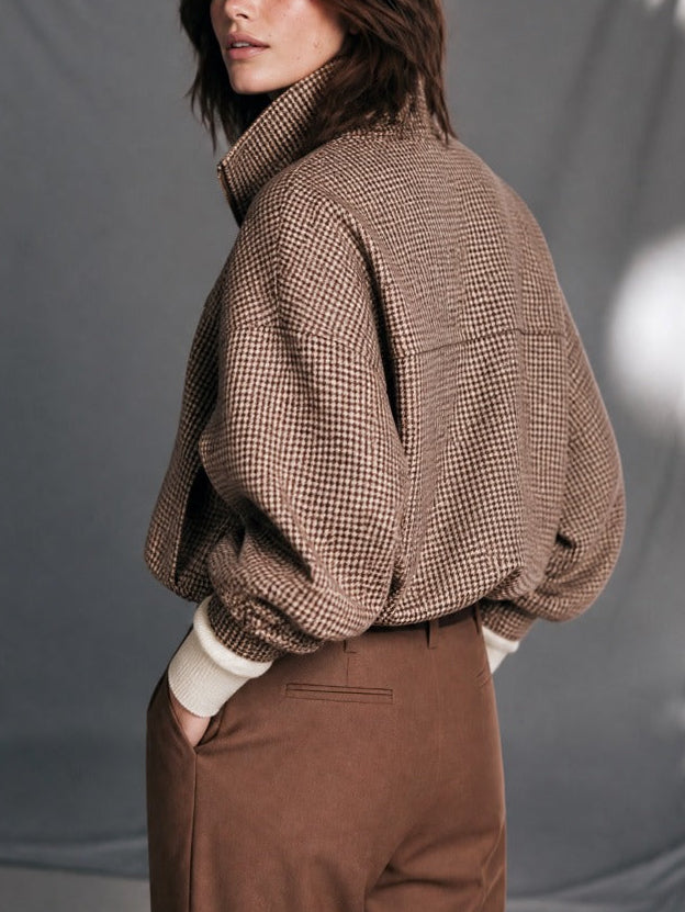Heritage Brown Houndstooth Zip Jacket