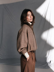 Heritage Brown Houndstooth Zip Jacket