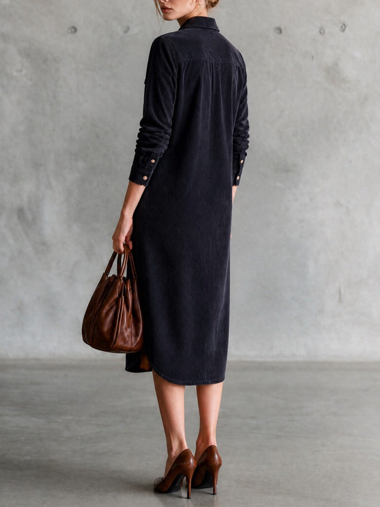Timeless Navy Corduroy Shirt Midi Dress