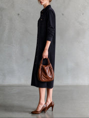 Timeless Navy Corduroy Shirt Midi Dress
