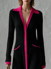 Polished Black Contrast-Trim Knit Mini Dress