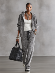 Leopard Print Zip-Up Hoodie and Wide-Leg Pants Lounge Set
