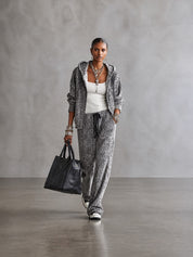 Leopard Print Zip-Up Hoodie and Wide-Leg Pants Lounge Set