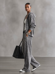 Leopard Print Zip-Up Hoodie and Wide-Leg Pants Lounge Set