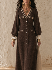Bohemian Chocolate Contrast-Trim Maxi Dress