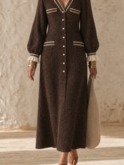 Bohemian Chocolate Contrast-Trim Maxi Dress