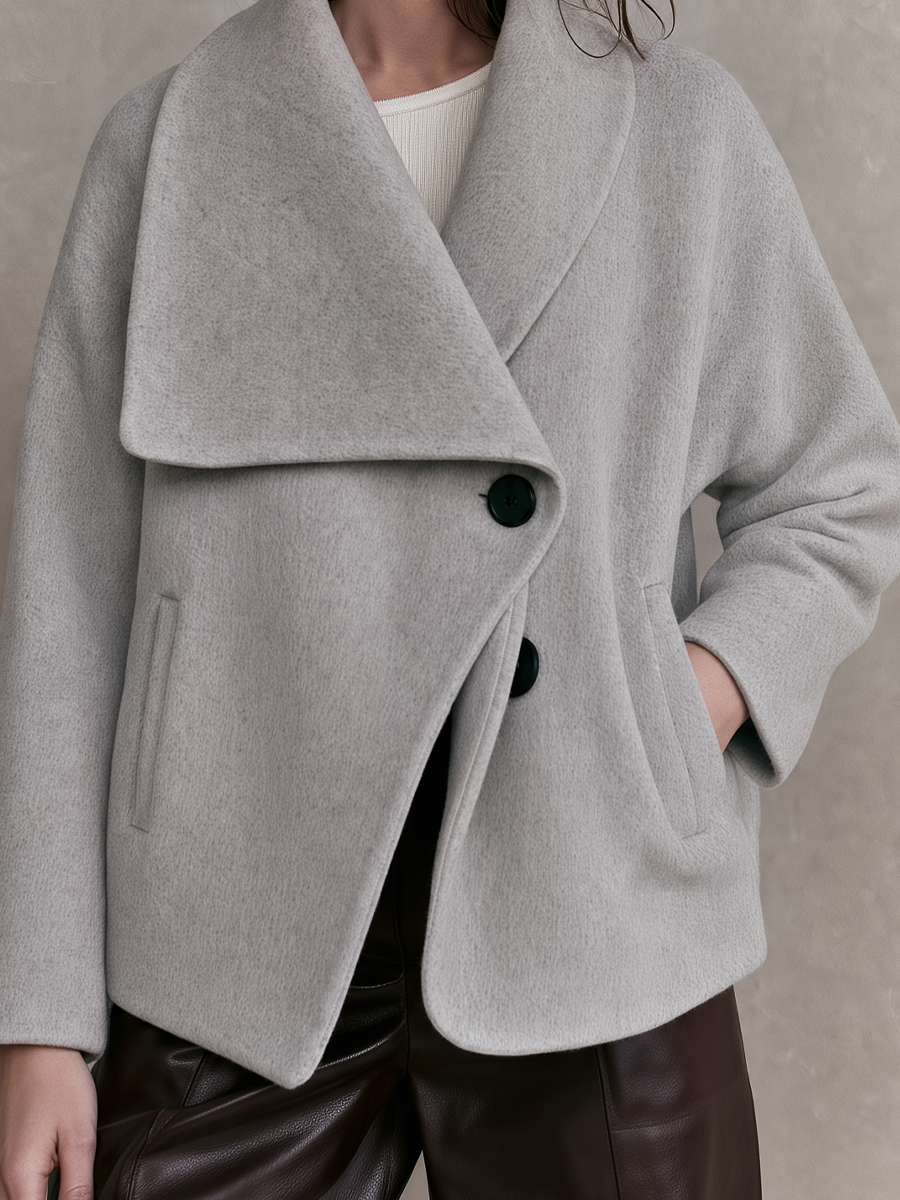 Quiet Luxury Grey Oversized Collar Jacket