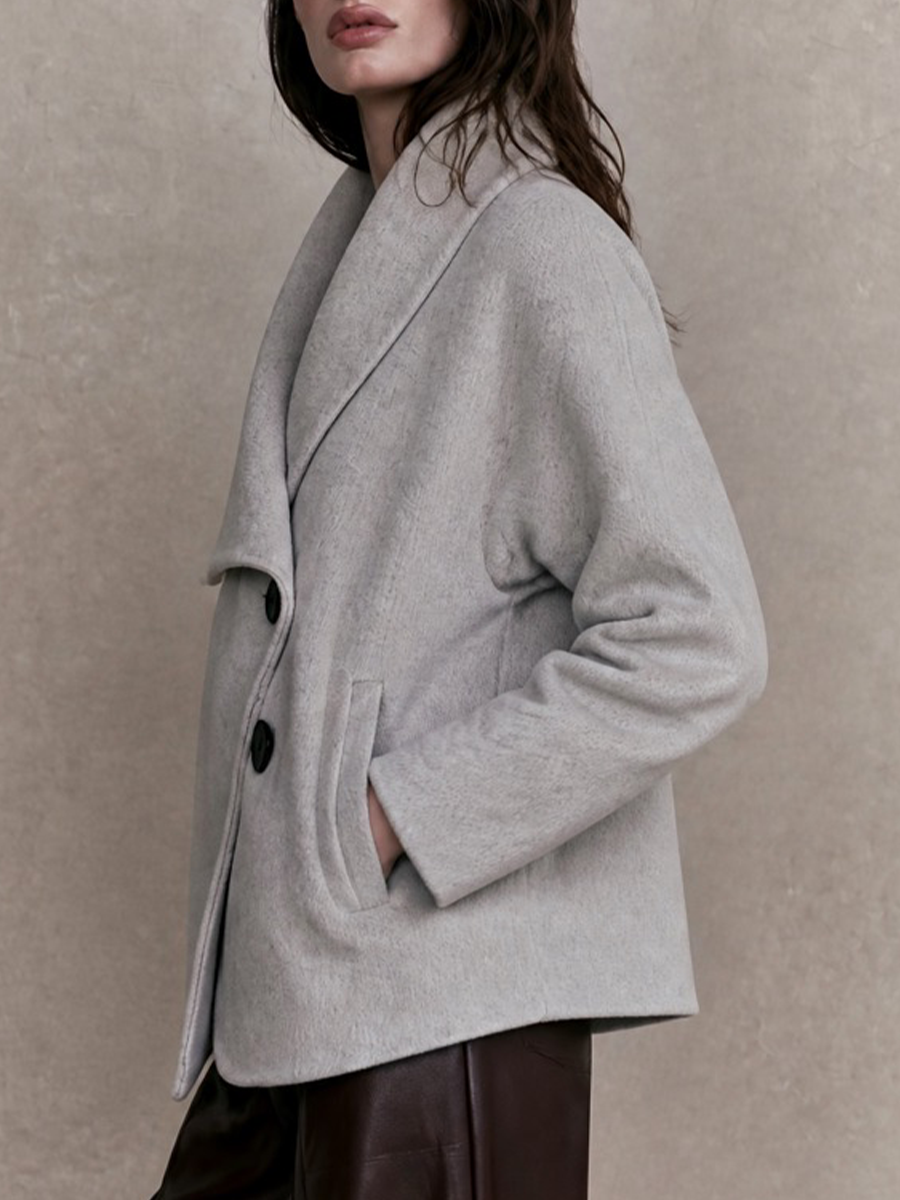 Quiet Luxury Grey Oversized Collar Jacket