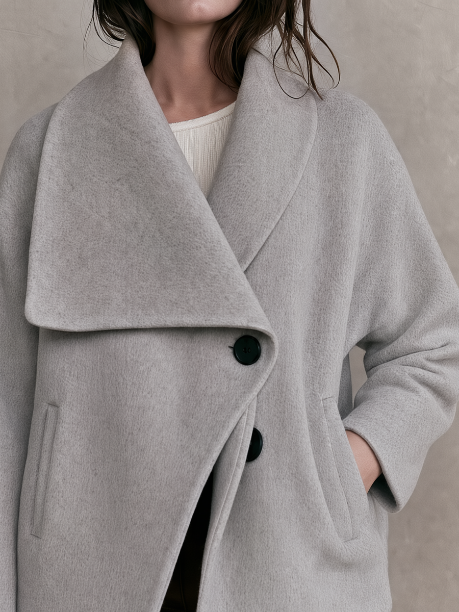 Quiet Luxury Grey Oversized Collar Jacket