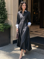 Black Cotton Contrast Maxi Shirt Dress