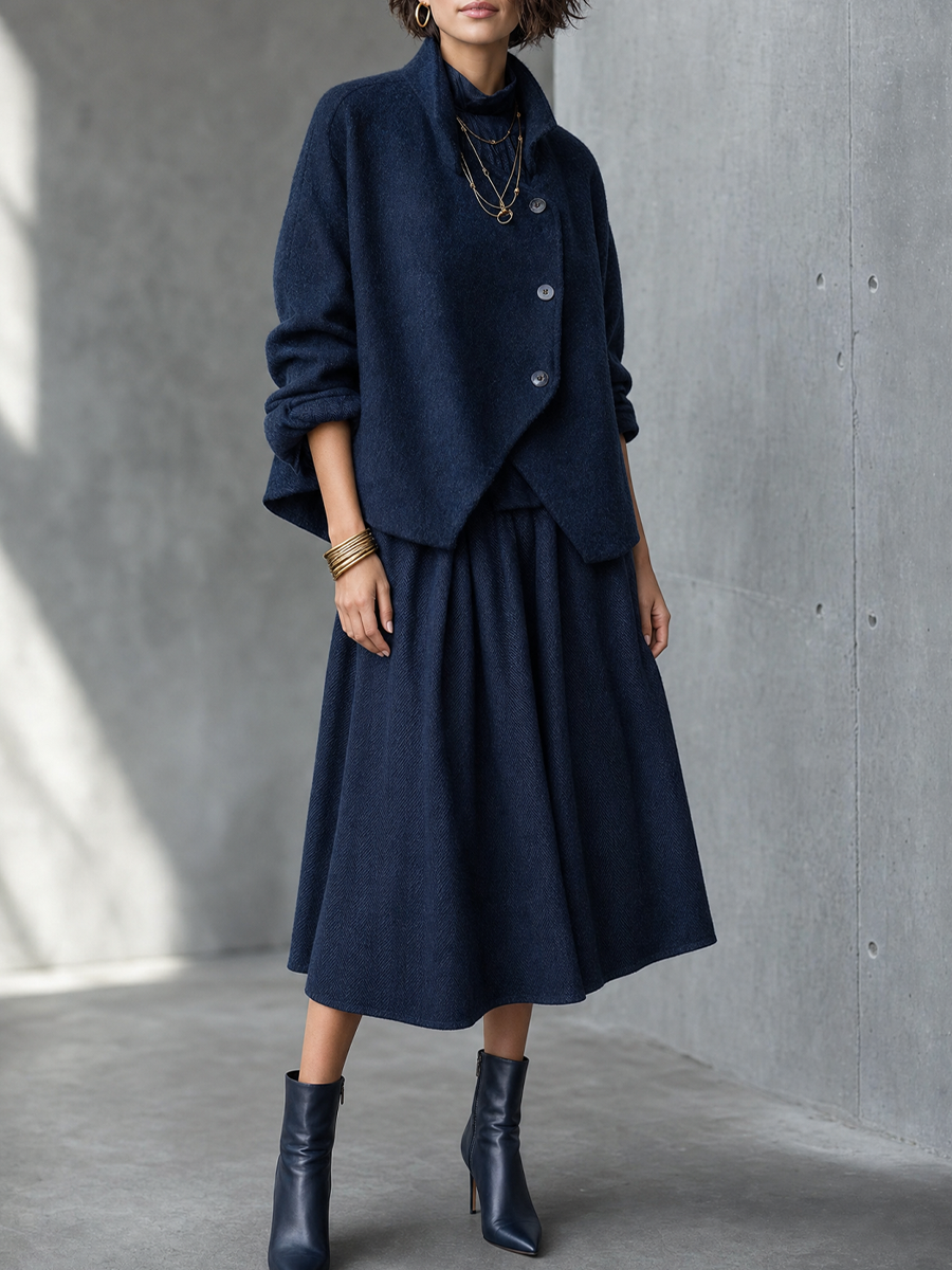 Modern Navy Blue Midi Skirt
