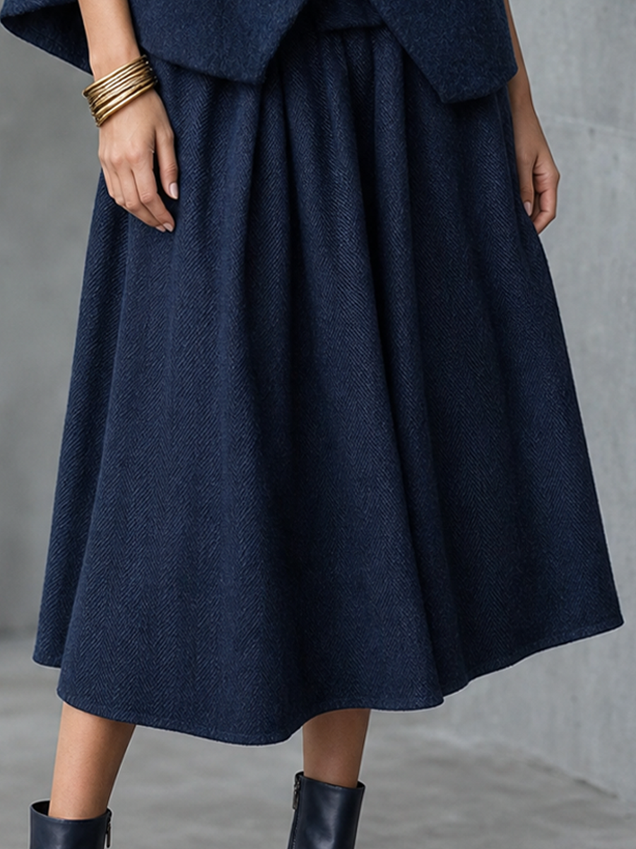 Modern Navy Blue Midi Skirt