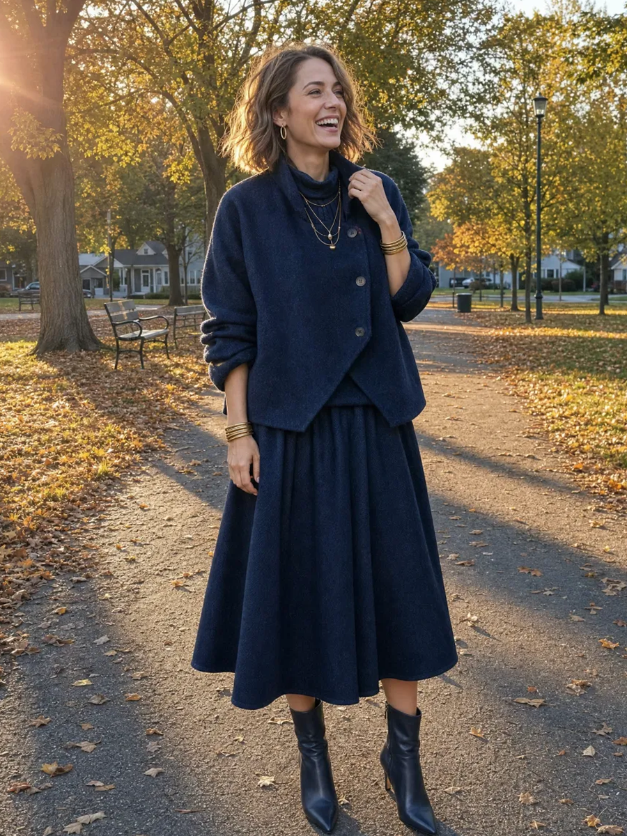 Modern Navy Blue Midi Skirt