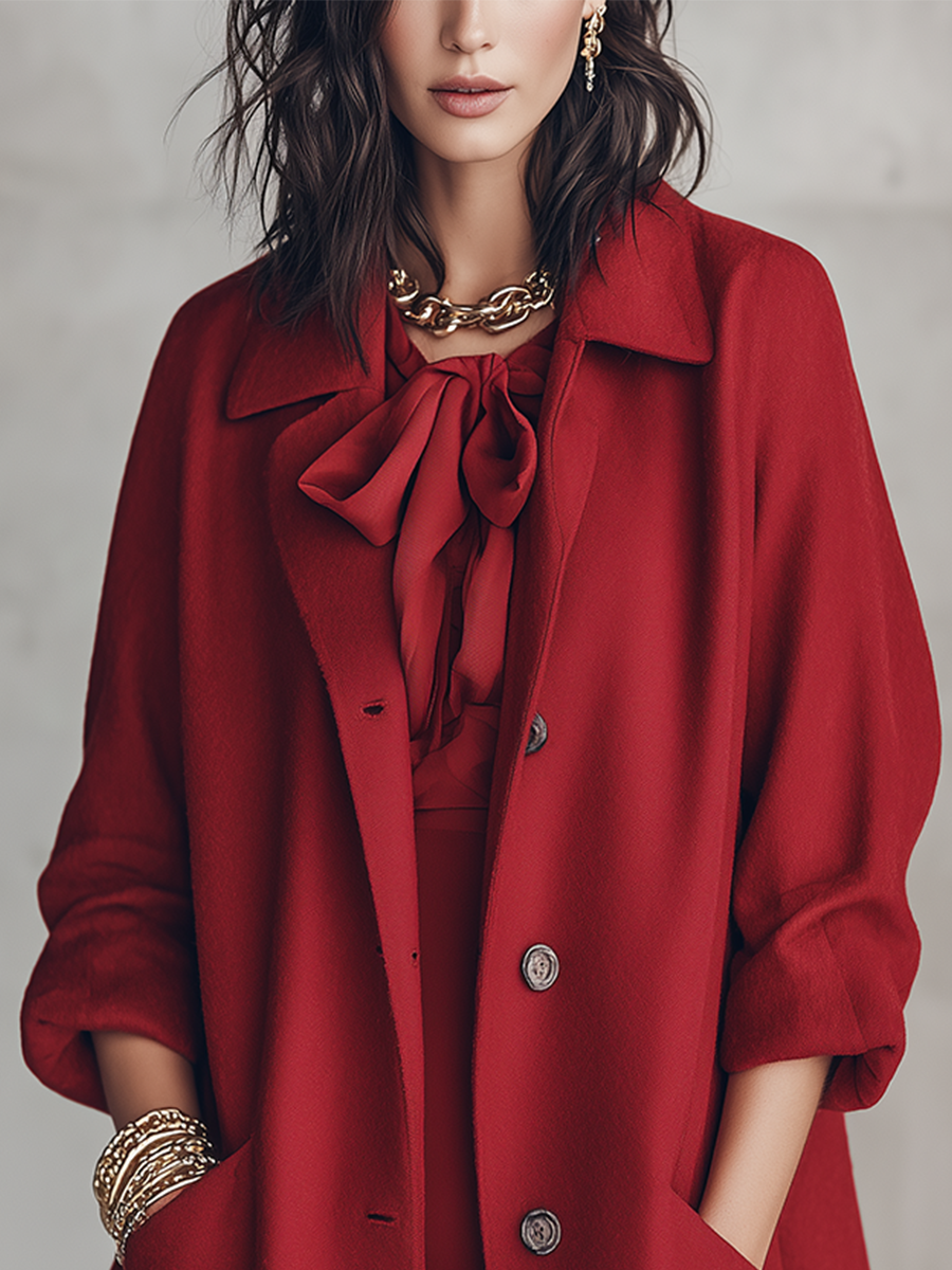 Sophisticated Crimson Collar Longline Coat