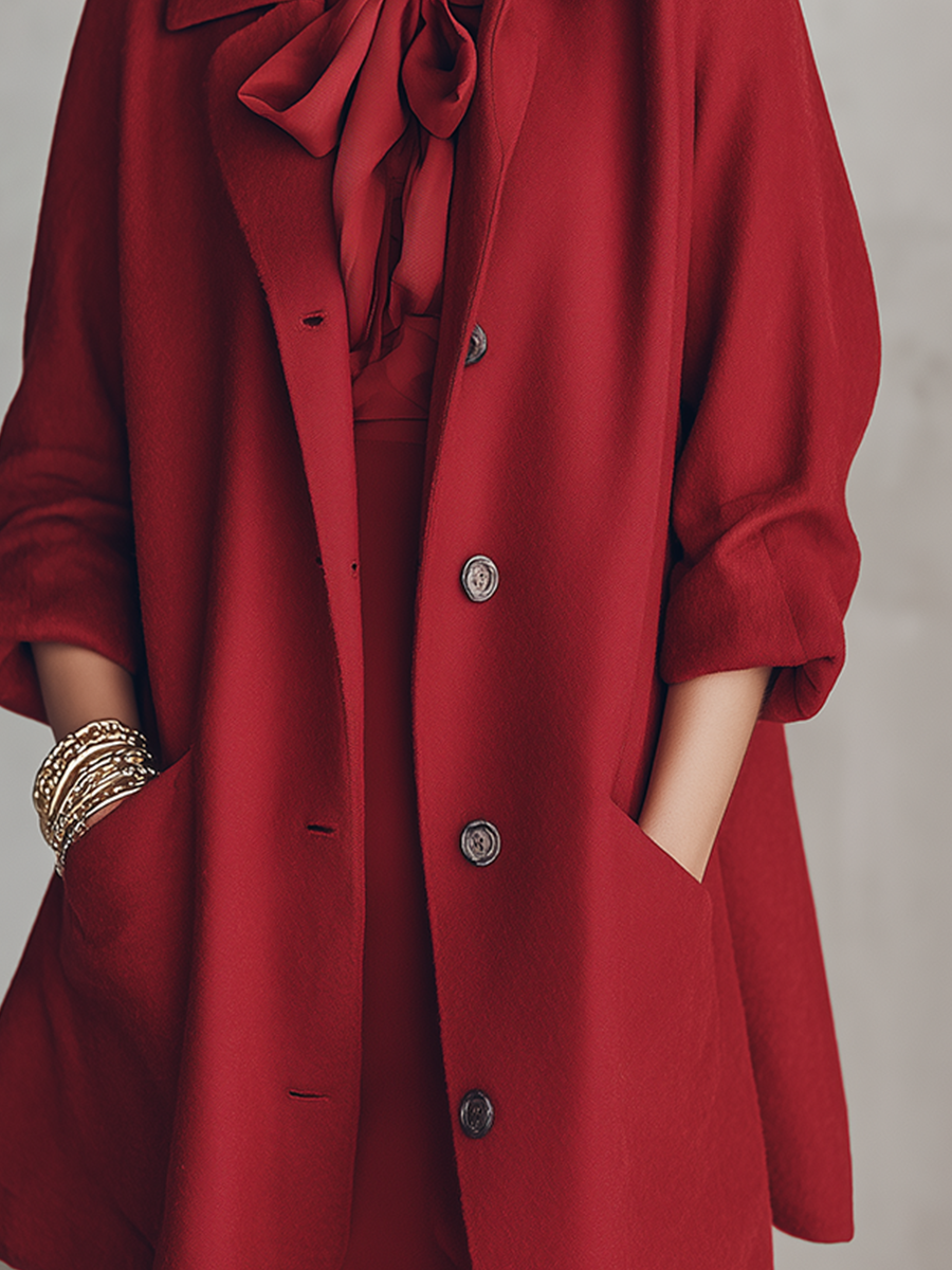 Sophisticated Crimson Collar Longline Coat