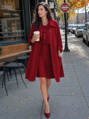 Sophisticated Crimson Collar Longline Coat