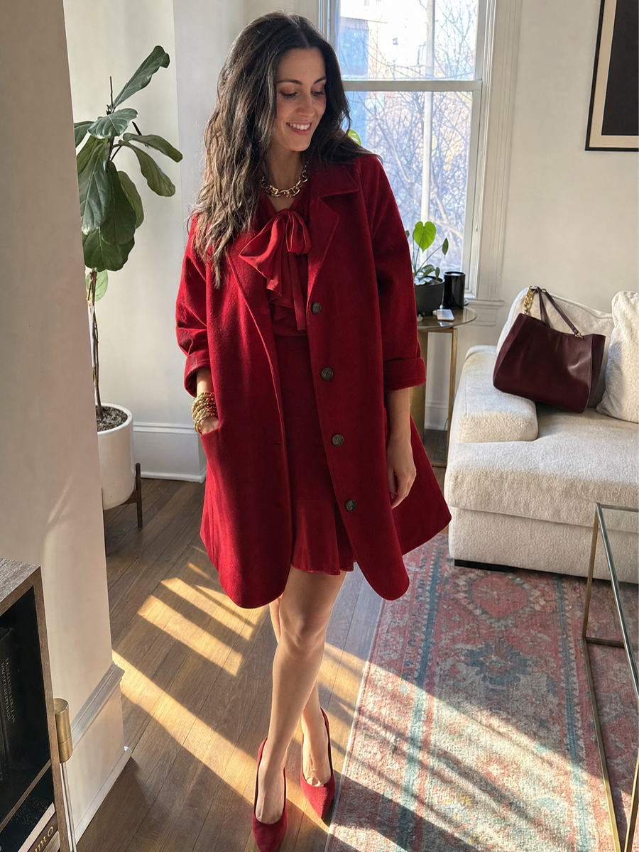 Sophisticated Crimson Collar Longline Coat