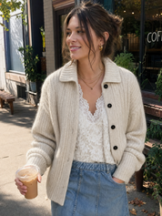 Oatmeal Soft Knit Button-Up Cardigan