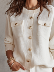 Ivory Knitted Cardigan With Gold Buttons