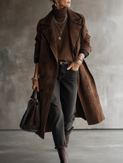 Vintage Western Faux Suede Tailored-Fit Dark Brown Longline Trench Coat