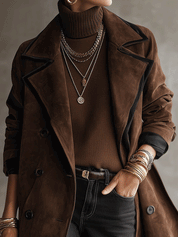 Vintage Western Faux Suede Tailored-Fit Dark Brown Longline Trench Coat