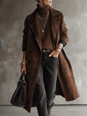 Vintage Western Faux Suede Tailored-Fit Dark Brown Longline Trench Coat