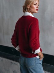 Women's Cherry Intarsia Crew Neck Mohair Sweater