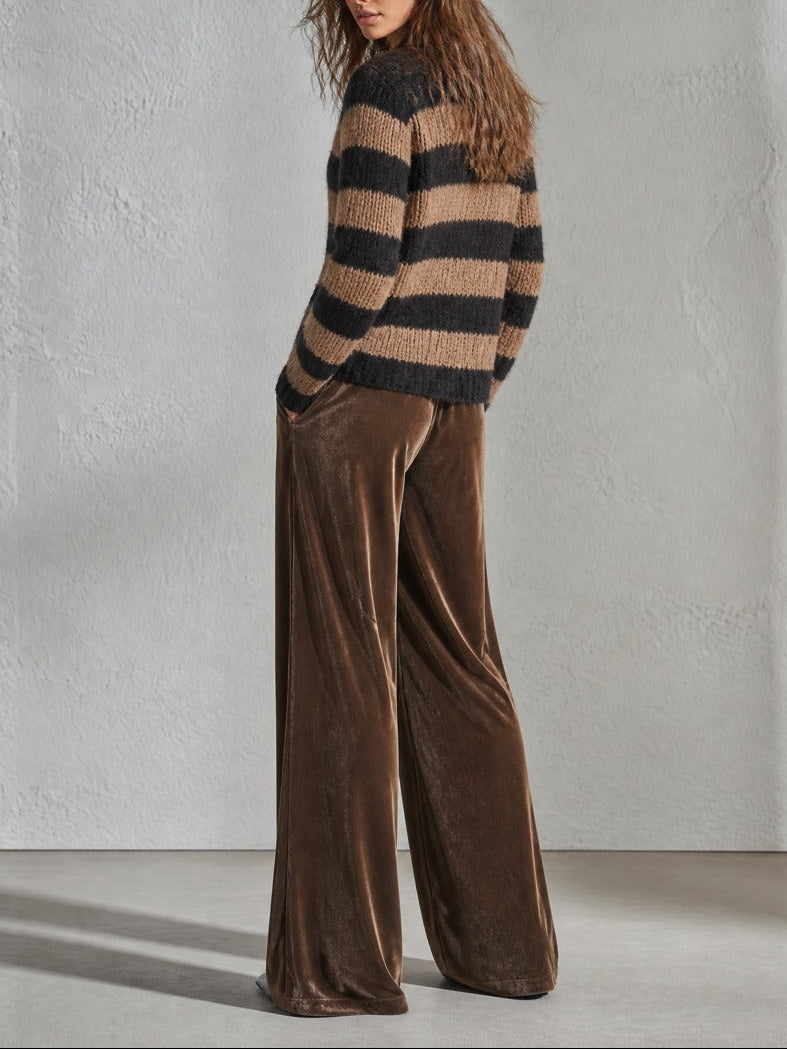 Striped Knit Cardigan Suit, Color-Blocked Collared Trousers Set