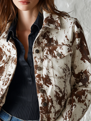 Vintage Ivory Brown Printed Denim Jacket
