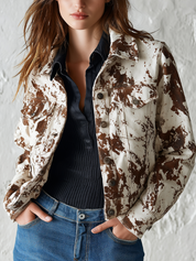 Vintage Ivory Brown Printed Denim Jacket