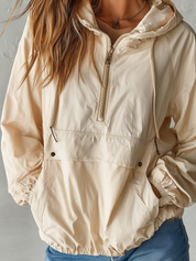 Effortless Ecru Hooded Utility Pullover Top
