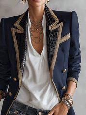 Luxe Embellished Tailored Navy Blue Statement Blazer