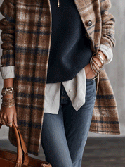 Vintage Wool Blend Oversized Camel Plaid Long Coat