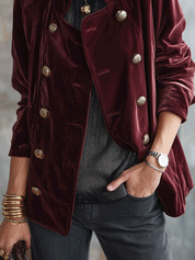 Vintage Velvet Tailored Burgundy Double-Breasted Blazer