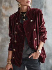 Vintage Velvet Tailored Burgundy Double-Breasted Blazer