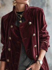 Vintage Velvet Tailored Burgundy Double-Breasted Blazer