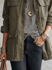 Casual Washed Cotton Oversized Army Green Utility Jacket