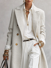 Quiet Luxury Tweed Tailored Ivory Long Coat