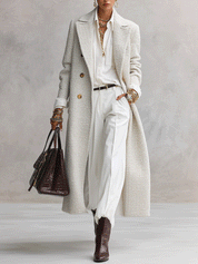 Quiet Luxury Tweed Tailored Ivory Long Coat