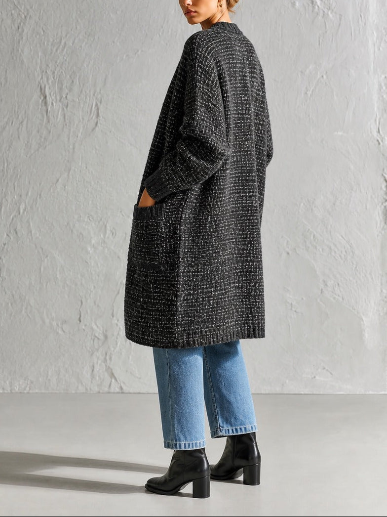 Vintage Charcoal Textured Longline Cardigan