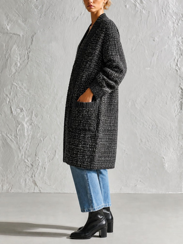 Vintage Charcoal Textured Longline Cardigan