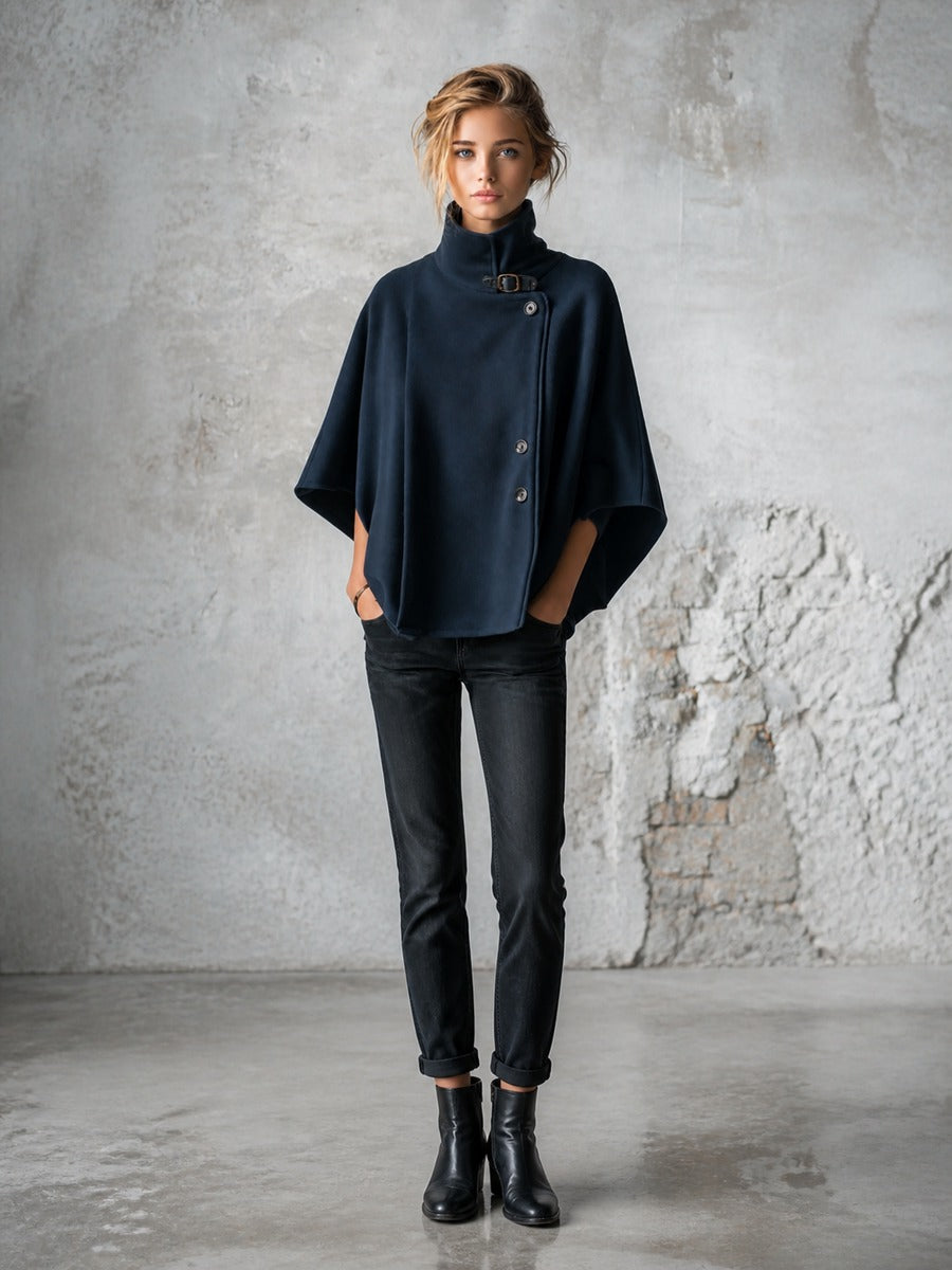Effortless Winter Button Front Cape Outerwear
