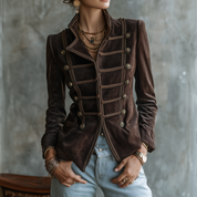 Women's Vintage Military Style Braided Trim Button Blazer Jacket