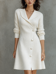 Off-white Pearl Button Knit Collar Mini Dress